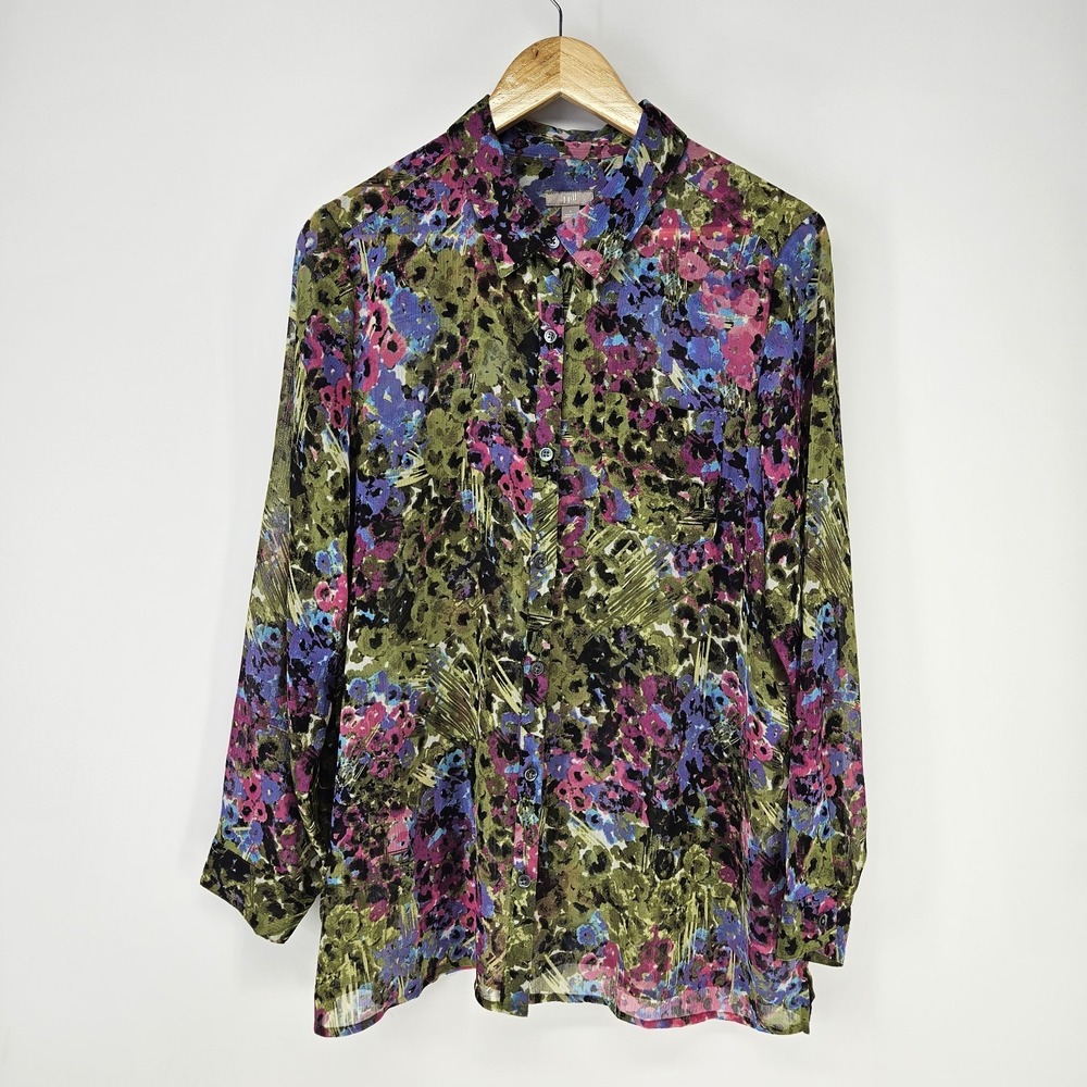 J. Jill Button Down Shirt Womens Large Multicolor Abstract Floral Long Sleeve